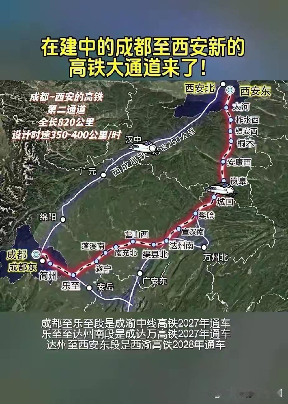 成都到西安新的高铁大通道来了
成都至西安高铁新通道（预计2028年建成）将大幅缩