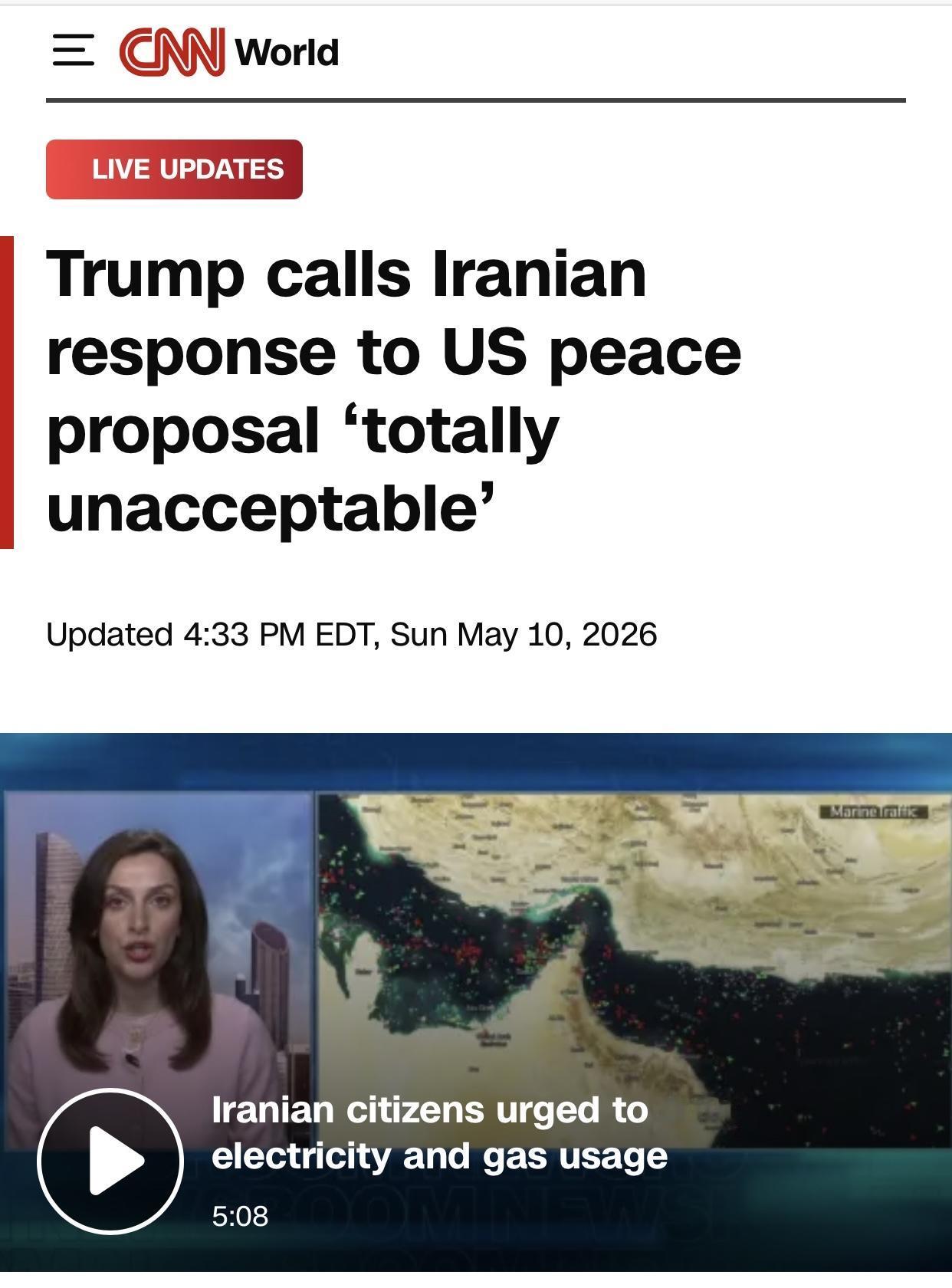 美媒：特朗普称伊朗的最新提议“完全不可接受”

美国有线电视新闻网(CNN)官网
