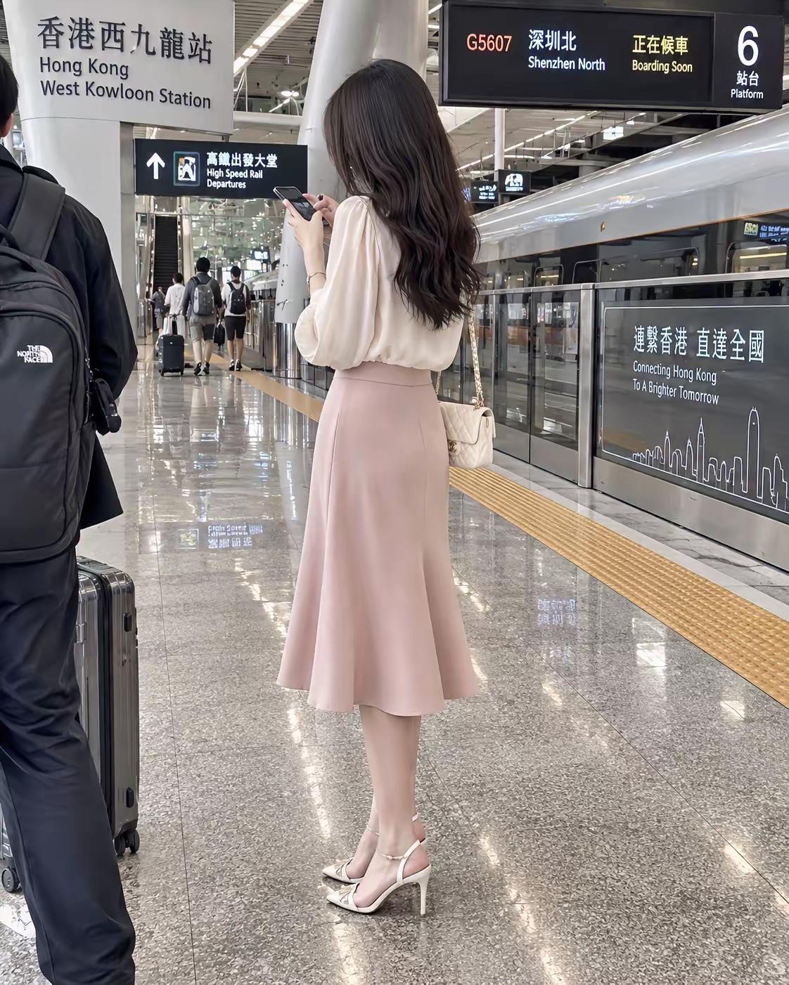 香港西九龙站，看背影应该是一位气质小姐姐，难道是美貌与智慧并存。