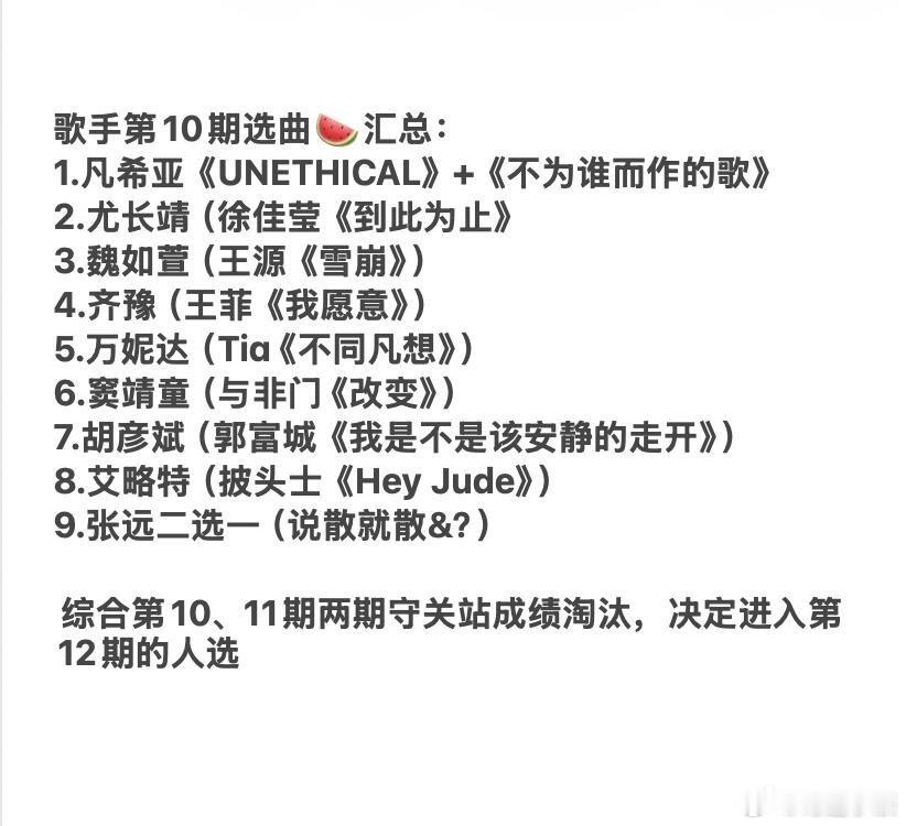 歌手第10期选曲🍉汇总歌手2026｜歌手
