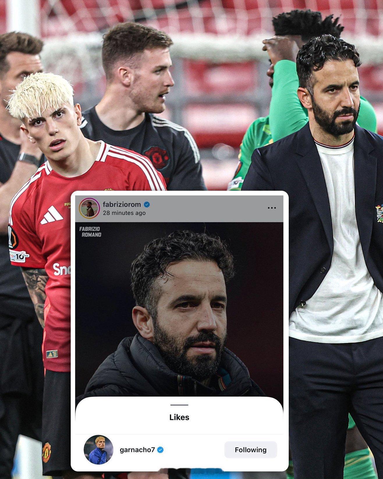 亚历杭德罗·加纳乔在Instagram上点赞了一条曼联宣布解雇鲁本·阿莫林的帖子