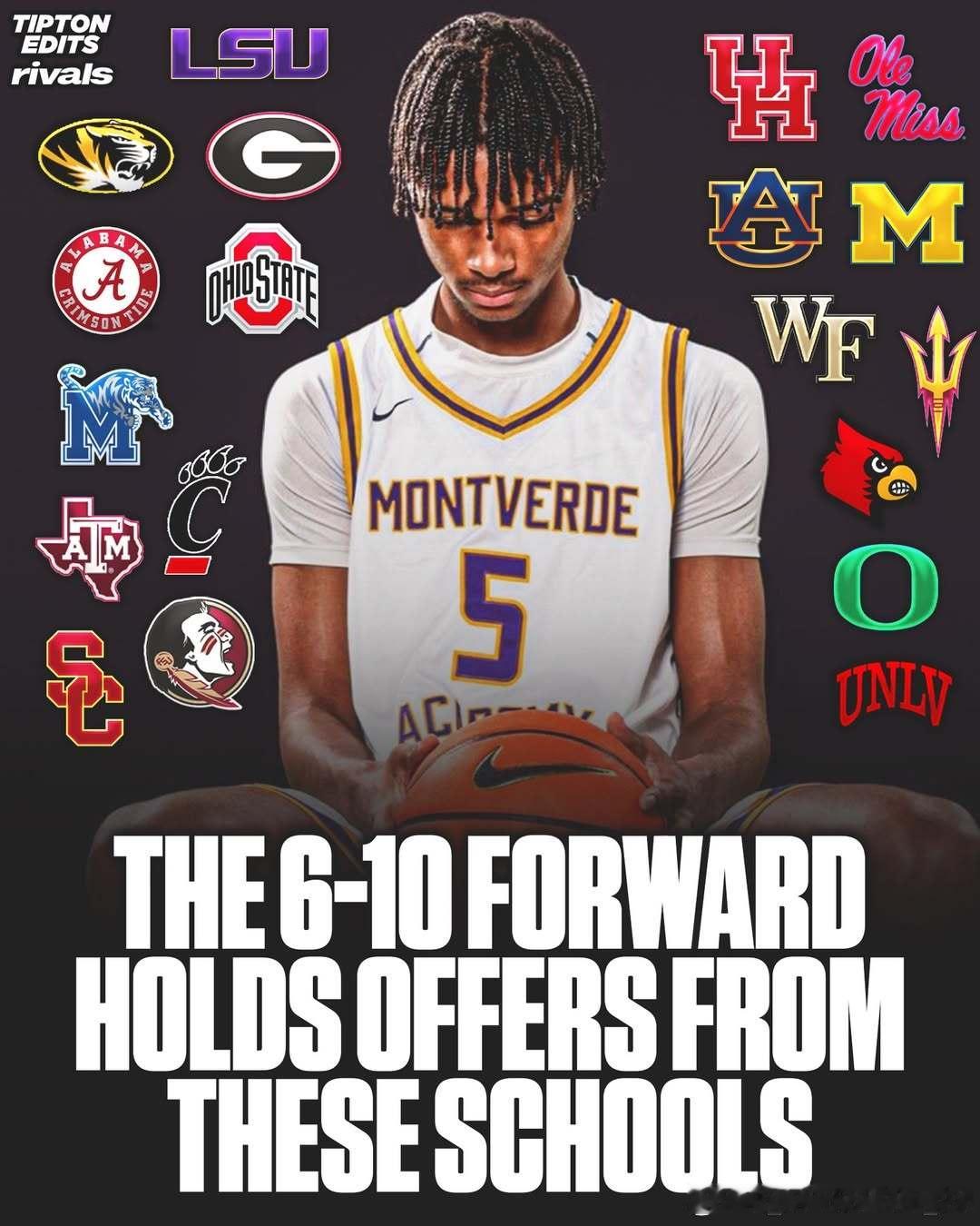 2027届五星高中生Lincoln Cosby已跳级至2026届这位身高6尺10