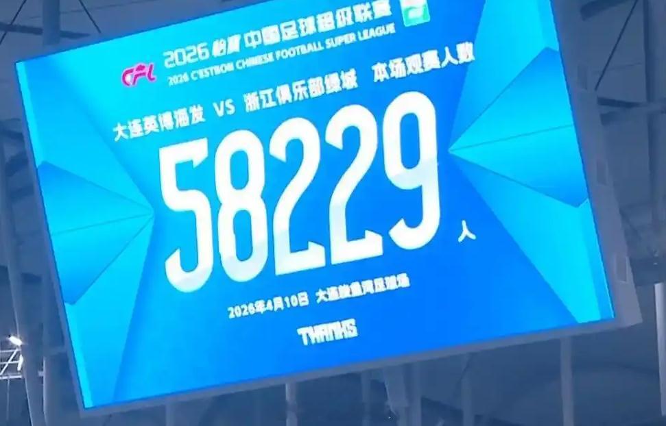 今日中超第五轮大连英博vs浙江的比赛中，有58229名球迷到梭鱼湾足球场现场观战