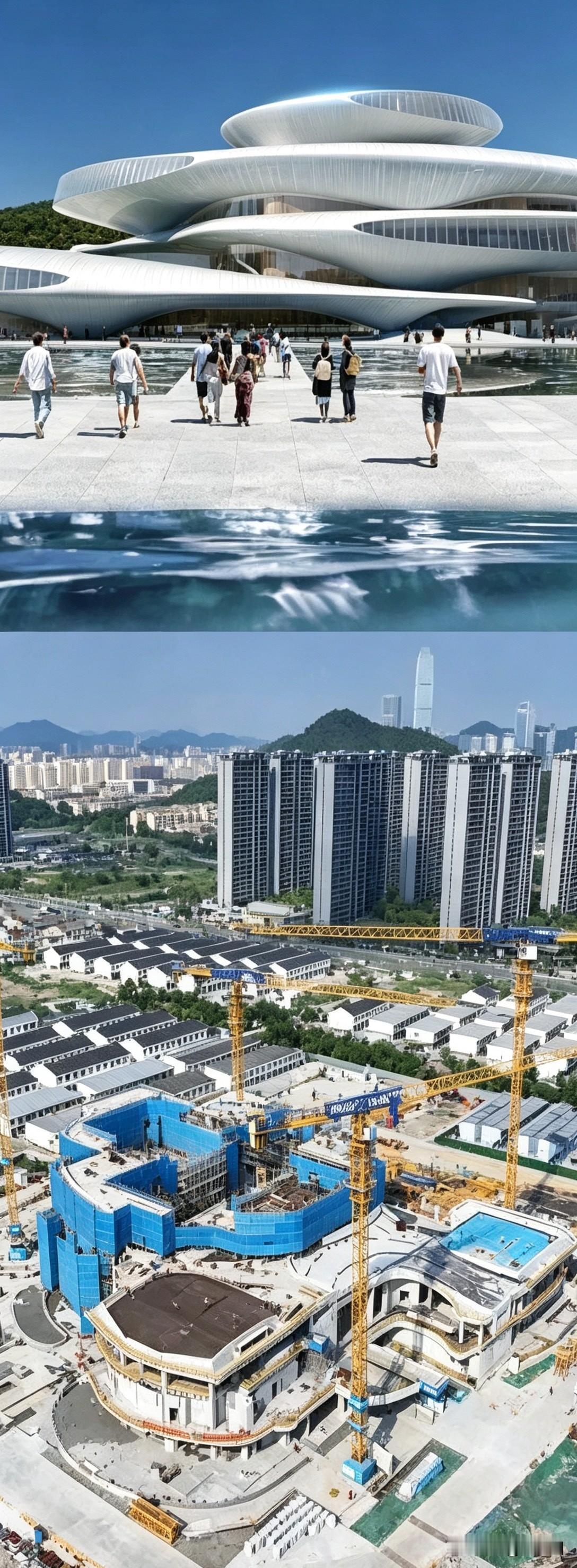 台州新地标台州大剧院建设提速，主体结构已经完成四分之三！国庆假期工地依旧火热，项