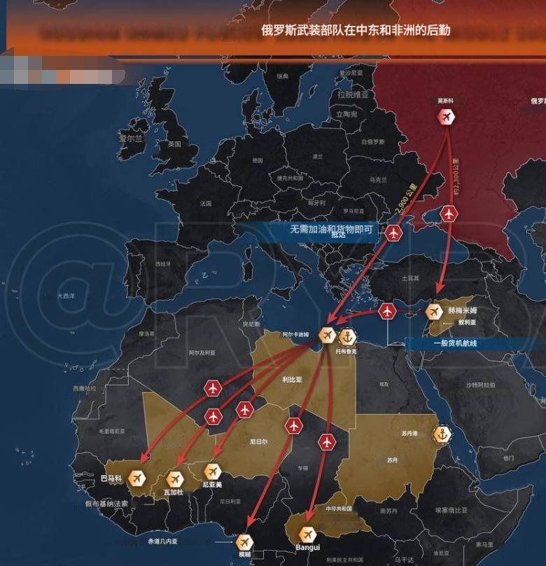 在没有失去叙利亚空军，海军基地前，俄军对非洲国家支援如何实现中转。12月10日，