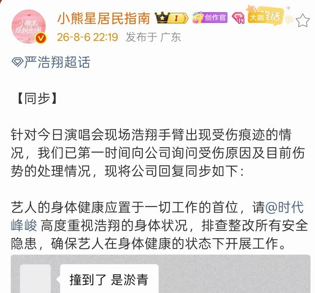 严浩翔手是撞到淤青了严浩翔胳膊淤青是烫伤还是淤青我自有分辨 