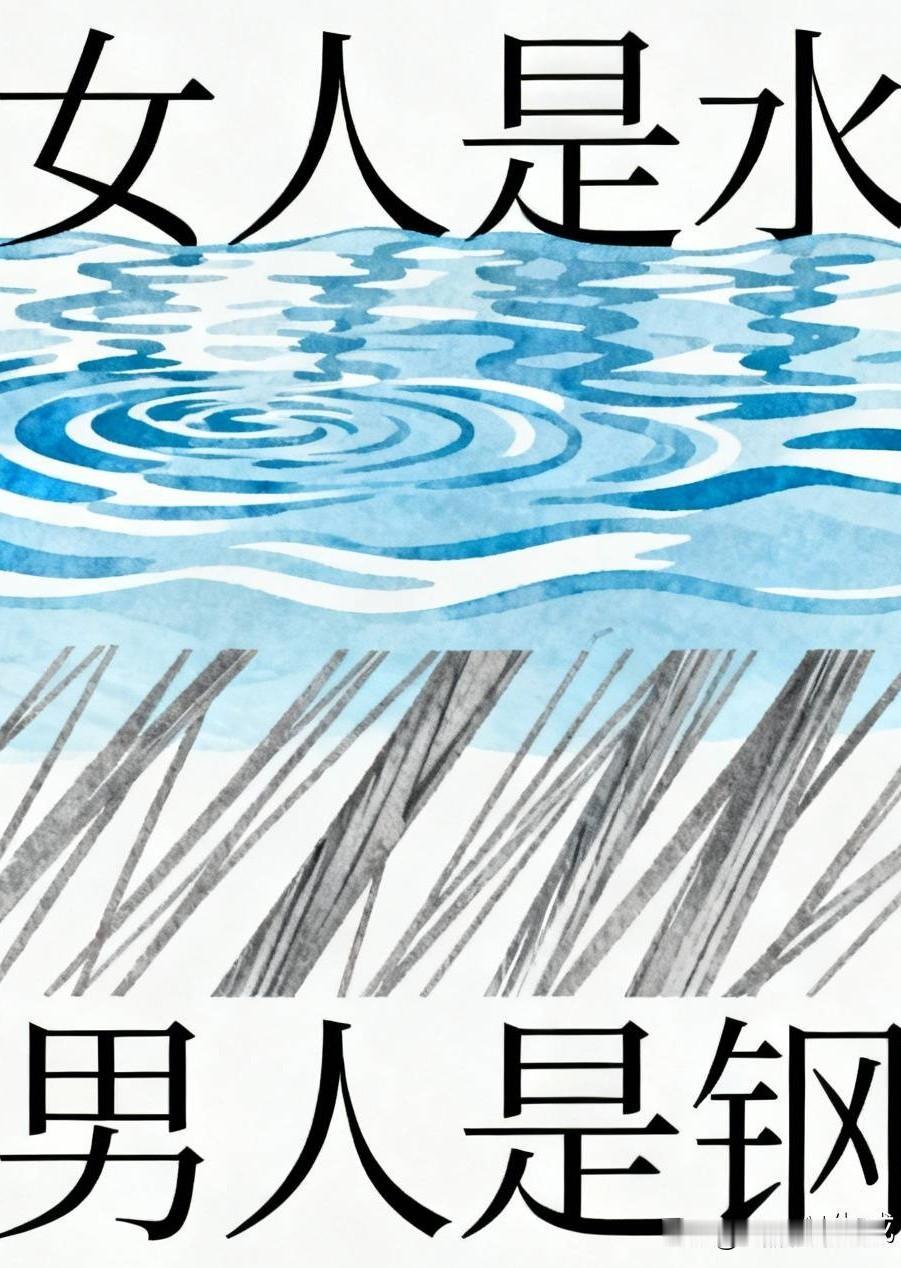 女人是水
太软是弱
太坚是错
柔为本色
坚来衬托
柔刚并济
方才合格

男人是钢