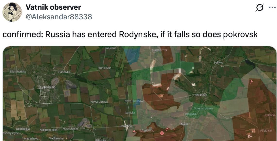 【红军城北部激战，俄军已进入罗丁斯克】

10月12日，1位长期关注俄乌冲突的军