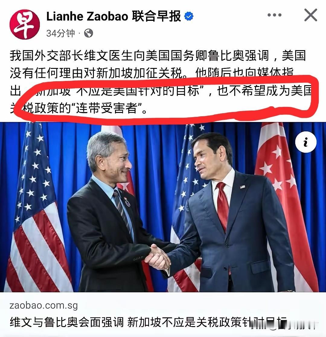 维文医生向鲁比奥叫屈，说美国没有理由对新加坡产品加税，他还把新加坡称为美国关税政