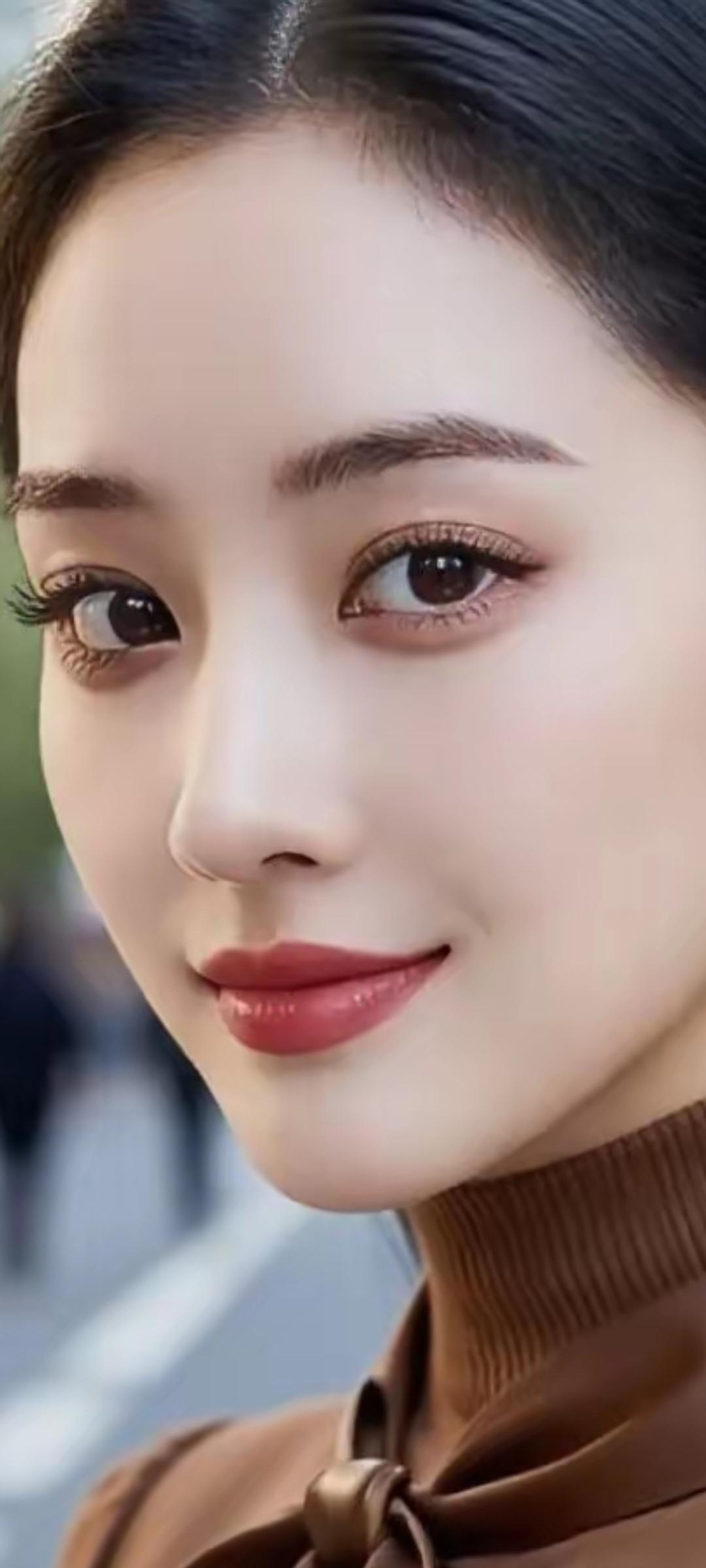 温柔甜美的微笑，优雅的高领设计，散发着迷人魅力。