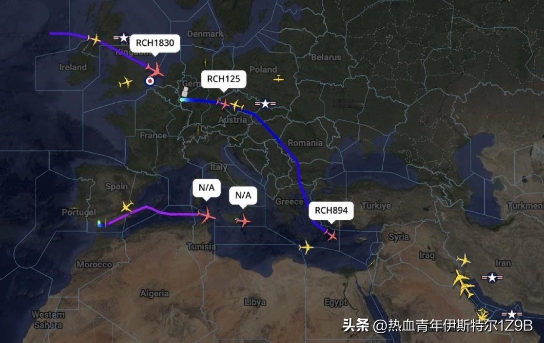美国对中东的空运今晚继续进行，多架C-17运输机和一架C-5M大型飞机可能会放下