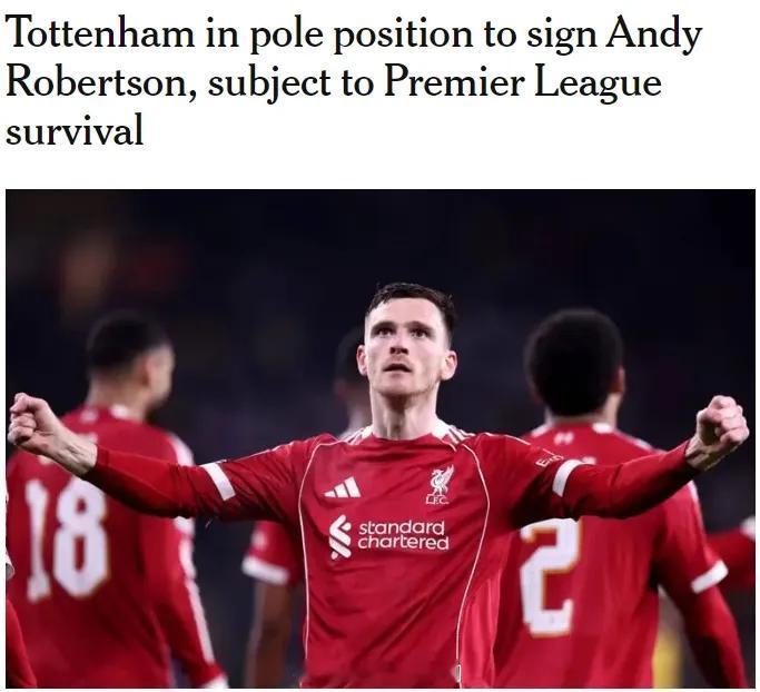 TA记者DO消息，热刺领先今夏免签罗伯逊的争夺，前提是他们要保级留在英超。32岁