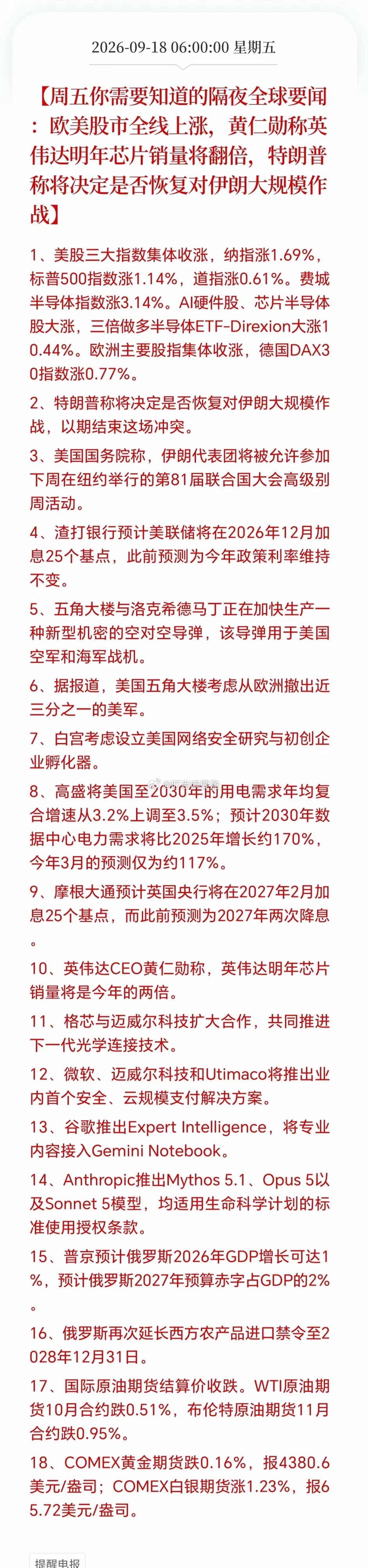 周五盘前你必须知道的隔夜全球大事件，信息量实在是太大了[鼓掌][鼓掌][鼓掌] 