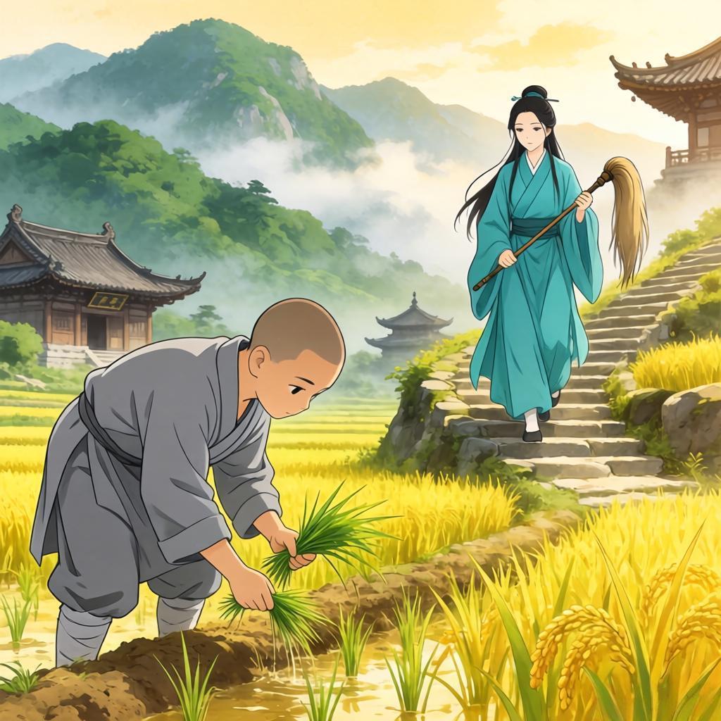 上联：和尚下田种地
下联：道姑上山修行