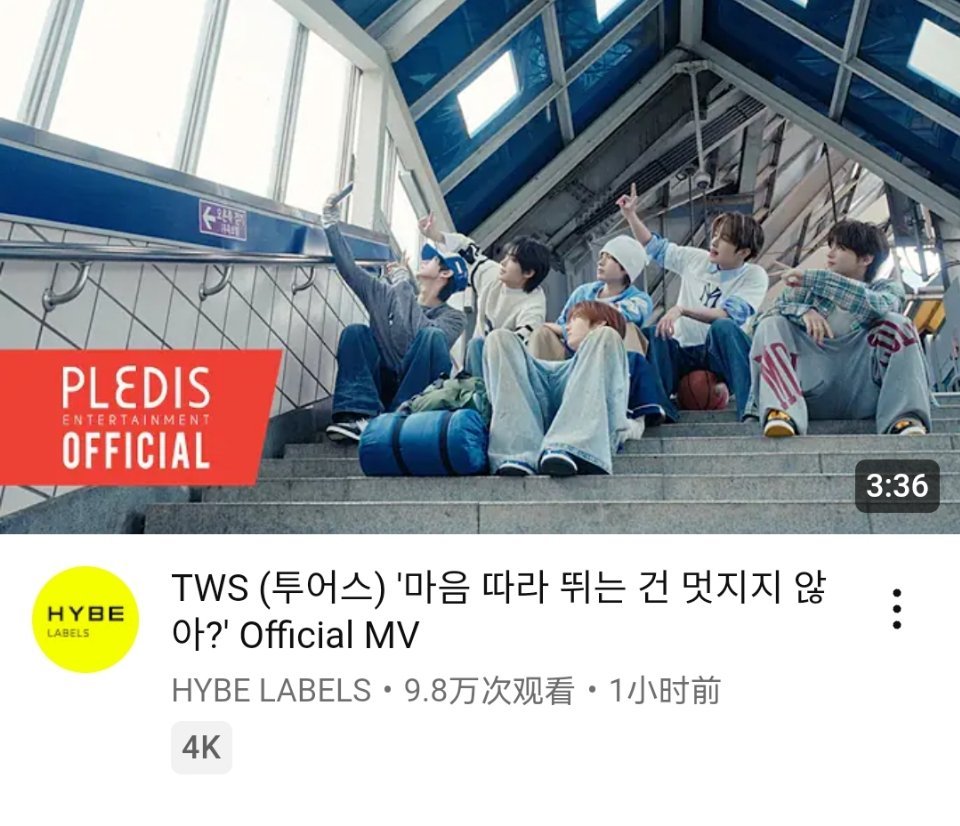 TWS《Countdown》YouTube首小时播放量 9.8万，2.4万👍 