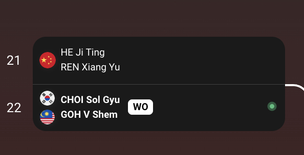 何济霆/任翔宇🇨🇳赛前退赛，崔率圭🇰🇷/吴蔚昇🇲🇾晋级次轮，次轮对手