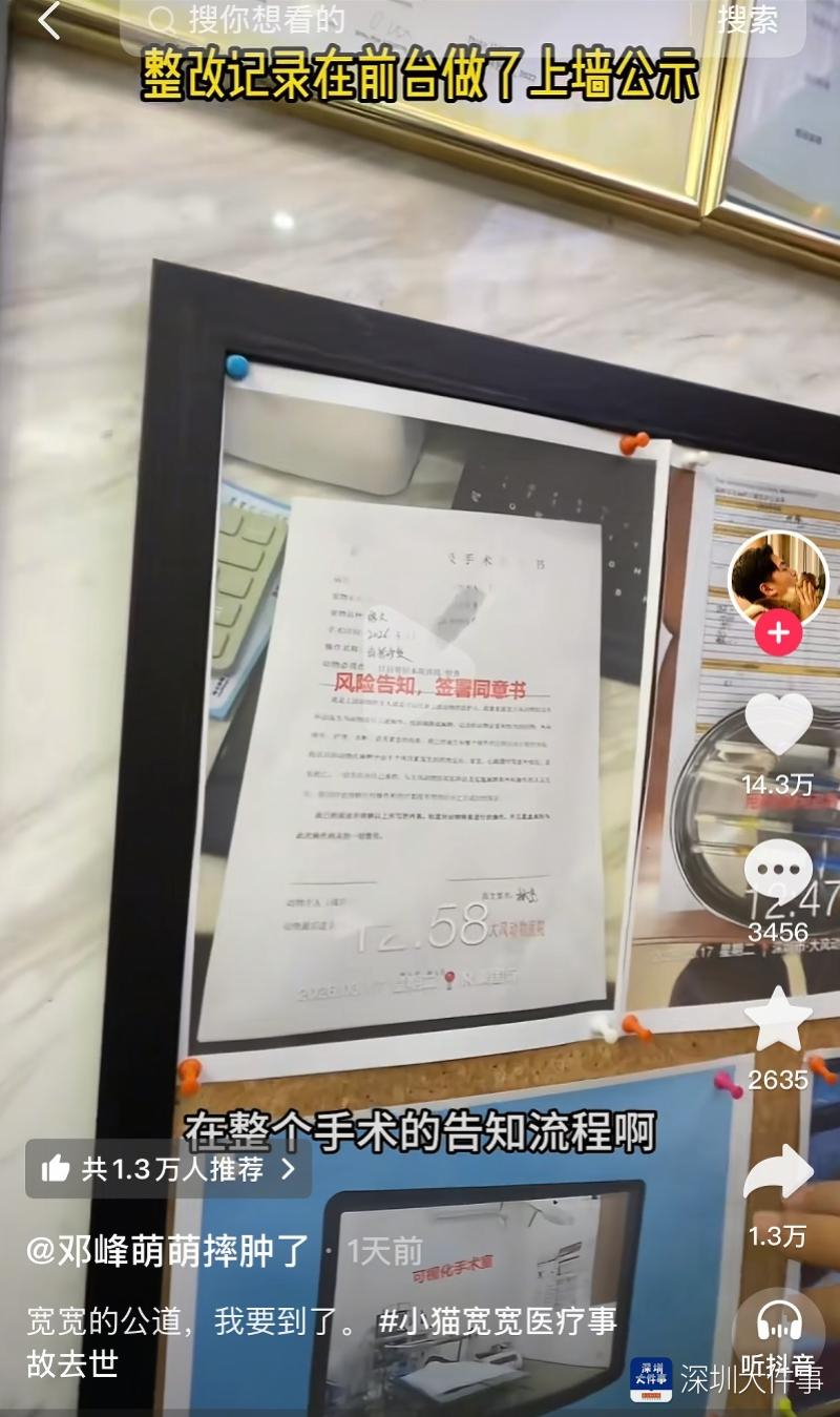 #网红猫宽宽医疗事故离世医院赔30万#【深圳网红猫因医疗事故离世，最新进展：医院