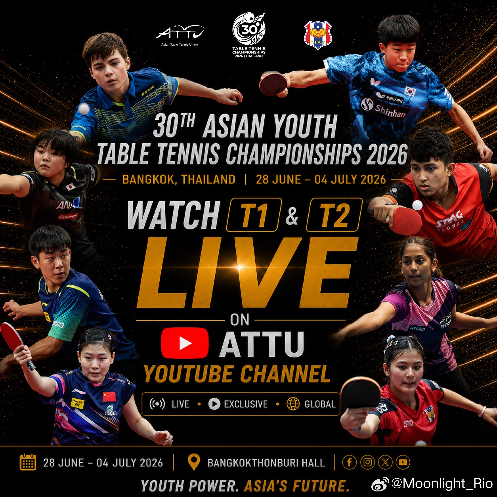 2026年第30届亚洲青少年乒乓球锦标赛🇹🇭官方YouTube 直播T1、T