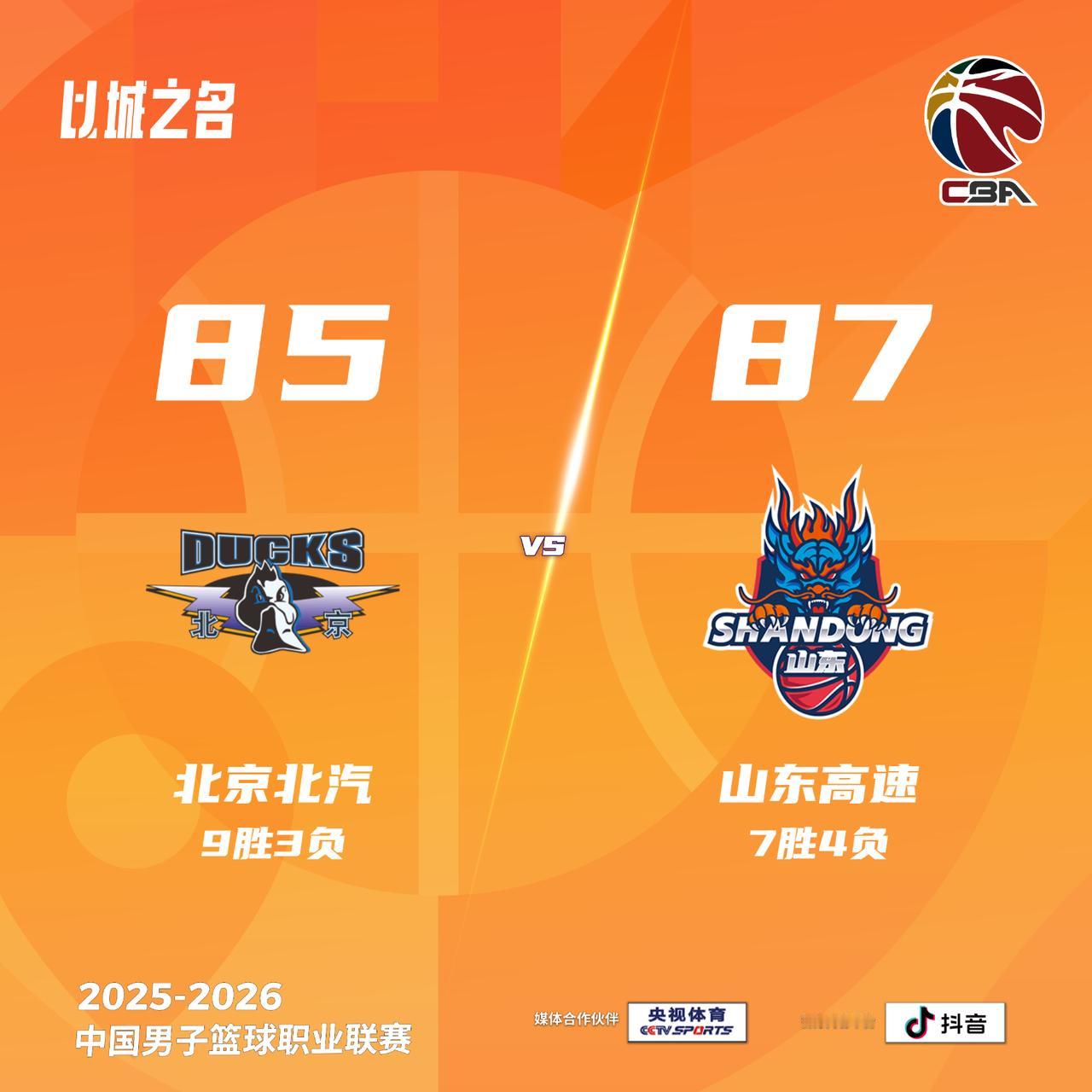 北京北汽 85-87 山东高速北京男篮vs山东男篮
北京北汽：杰曼20分6助攻，