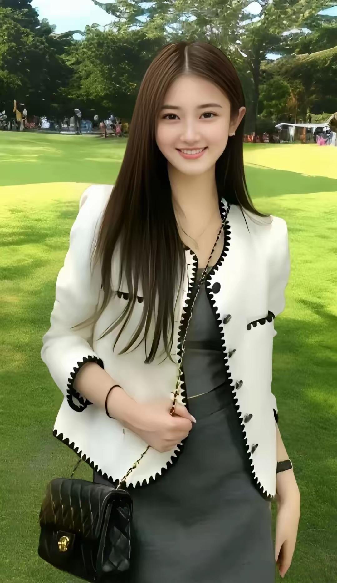 绿草如茵映笑颜，春风拂面意自闲。