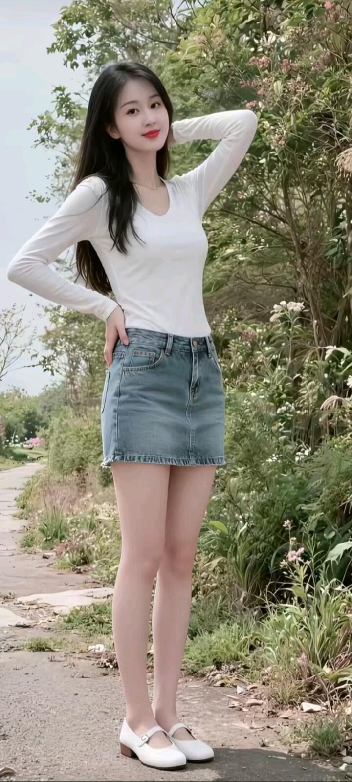 夏日清新穿搭，牛仔短裙搭配白色上衣，简约又时尚！🌞👗👠