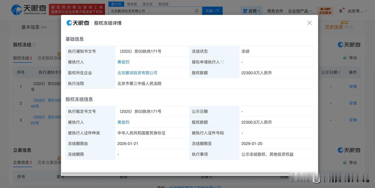 【黄光裕被冻结2.23亿股权 黄光裕所持2.23亿股权被冻结】
天眼查天眼风险信