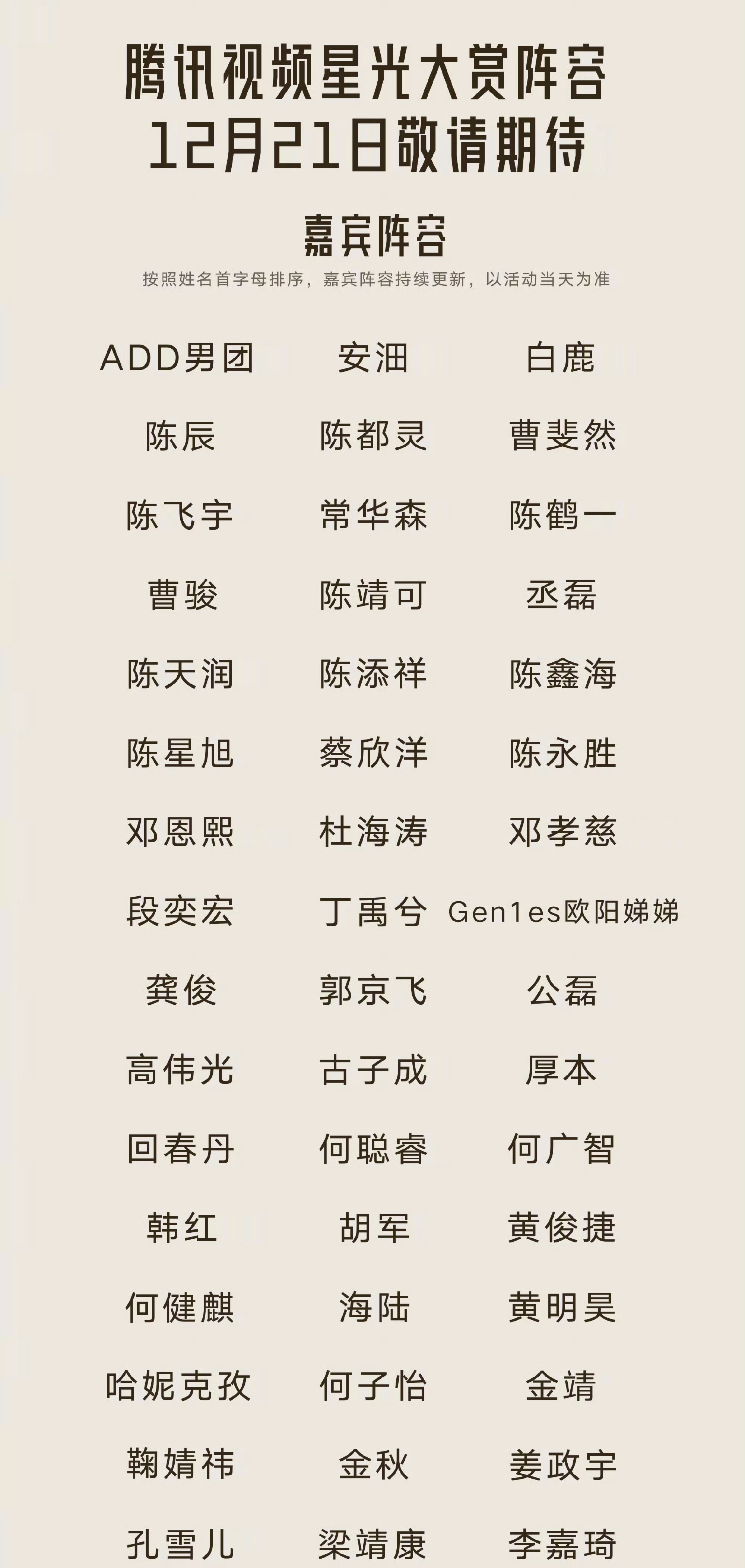 星光大赏阵容官宣好多人啊，期待看到谁