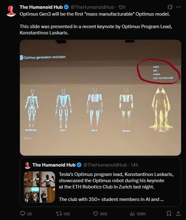 上周特斯拉以大合照的方式自曝了一下擎天柱3，昨天又用欲盖弥彰的方式再次自曝了一下