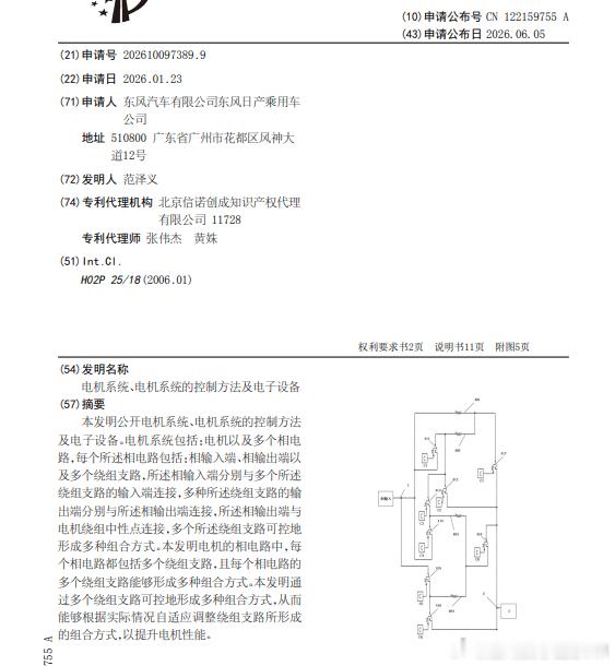 技术巡猎 东风日产 电机系统、电机系统的控制方法及电子设备---它想给电机做一个