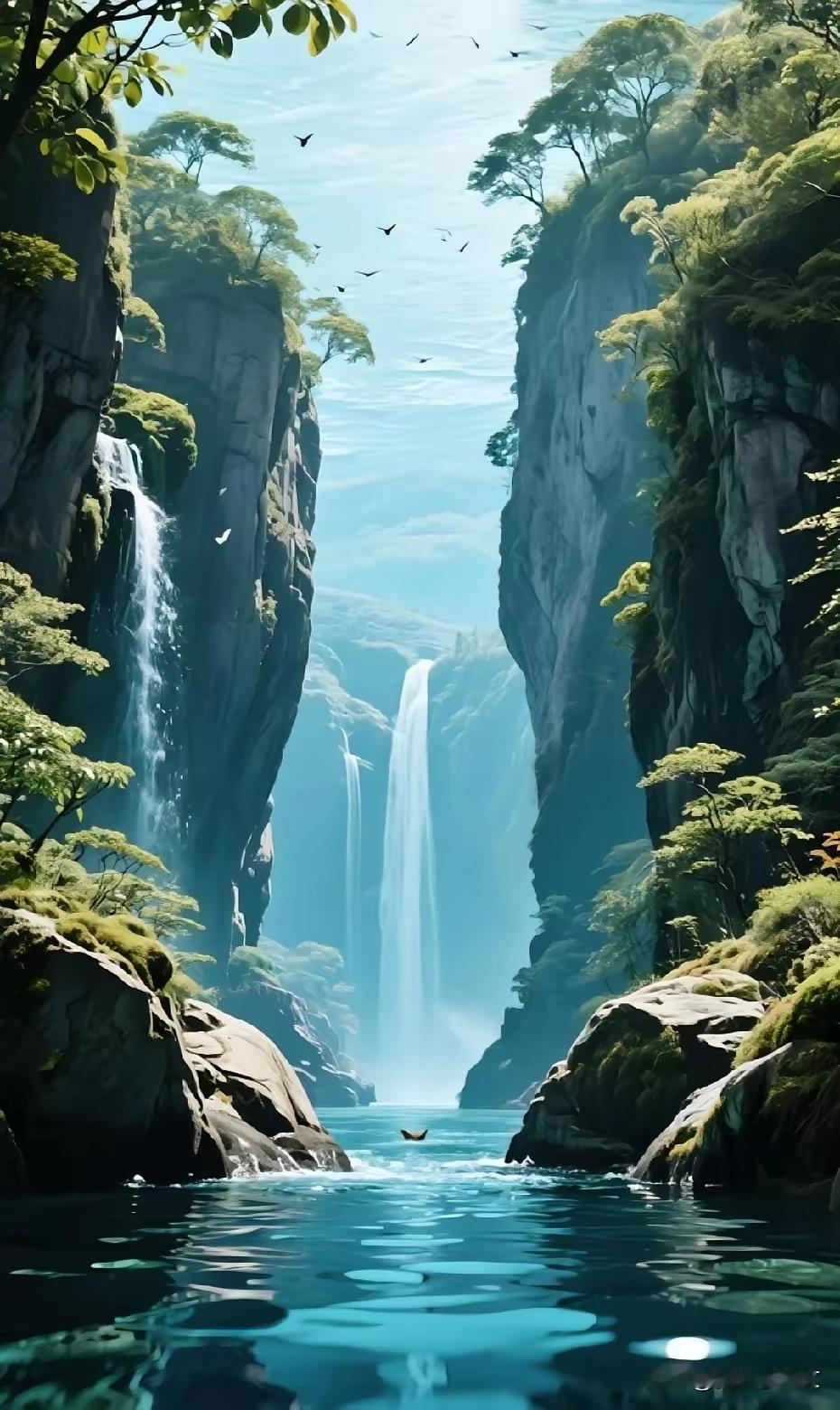 看到上联“千里青山万重水”，忍不住对出下联“百丈飞瀑一线天”，对仗还挺工整哟！