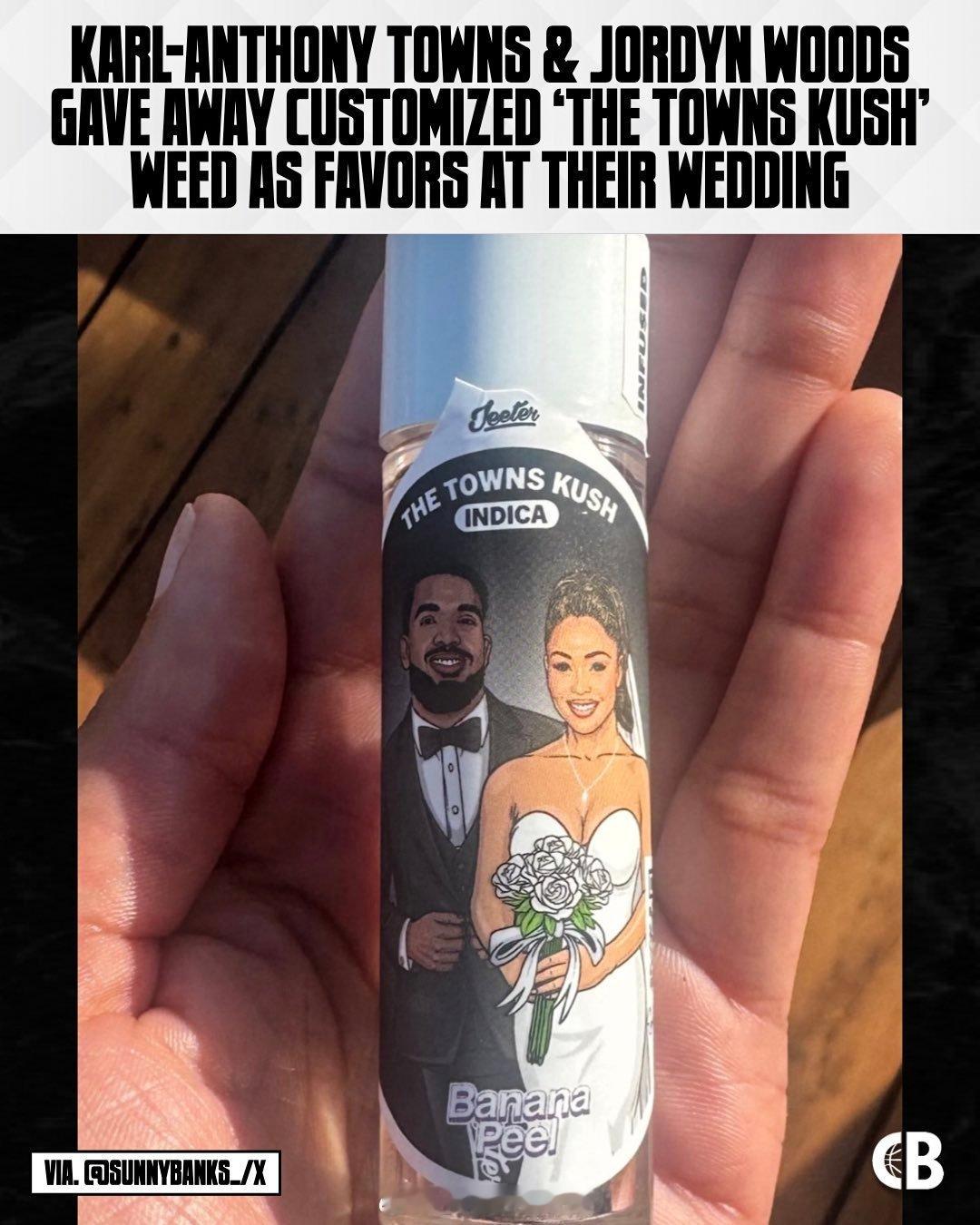 🤯唐斯婚礼回礼太另类！给宾客赠送定制大麻周边，搭配专属打火机套。球星婚礼操作刷