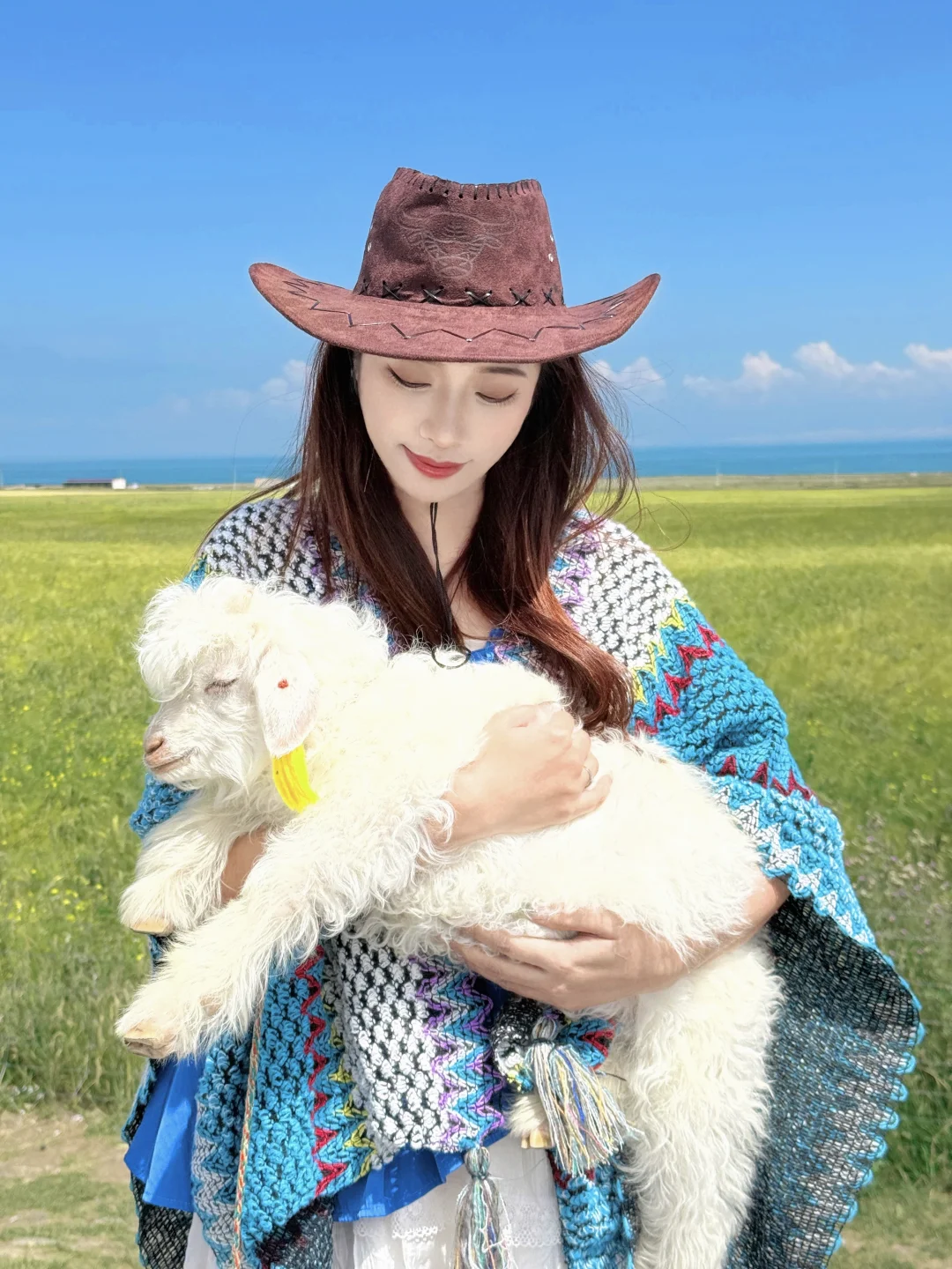 去青海湖的路上 抱到小🐏了！好软好乖！