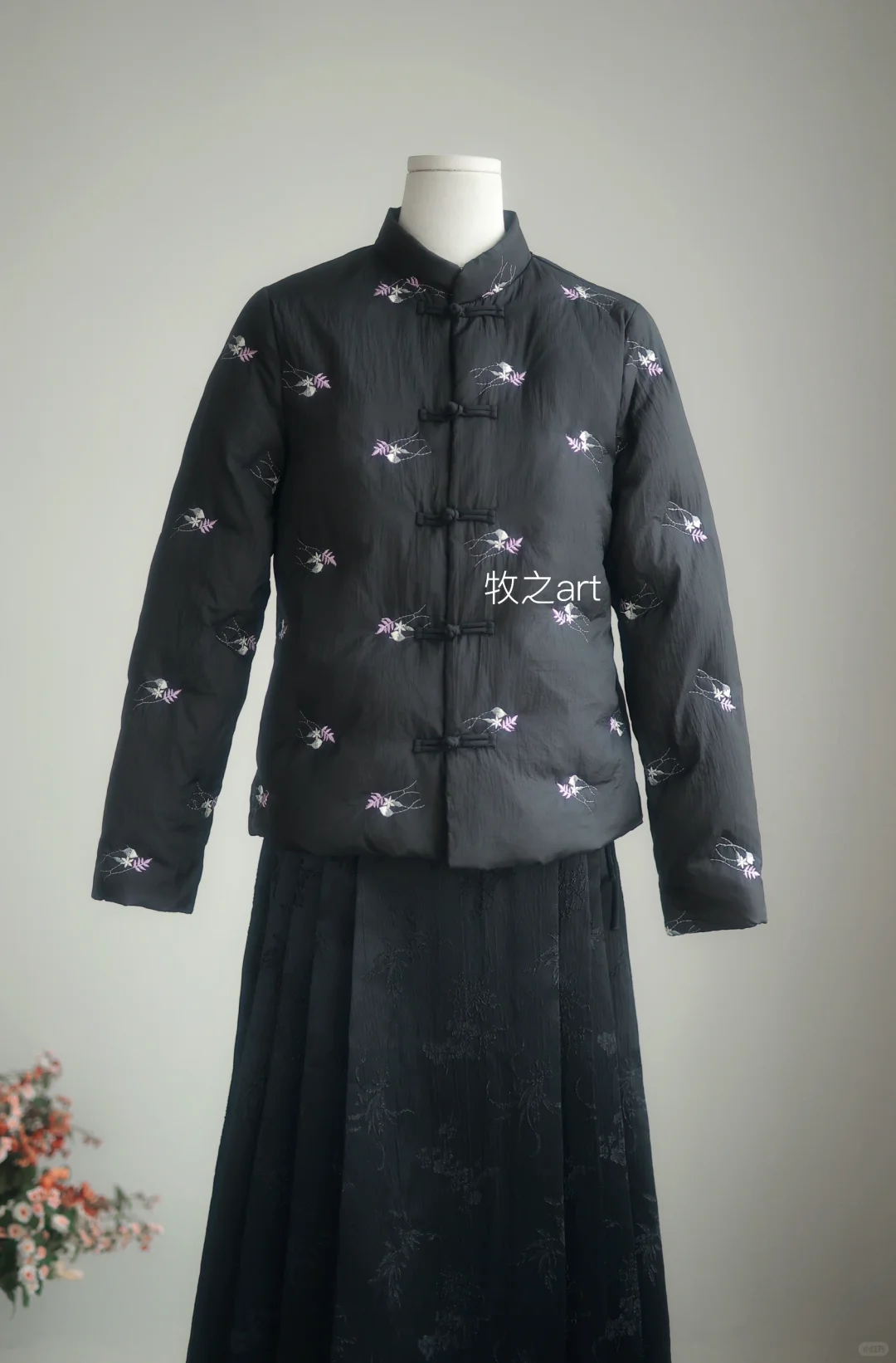 黑色对襟羽绒服｜中式国风