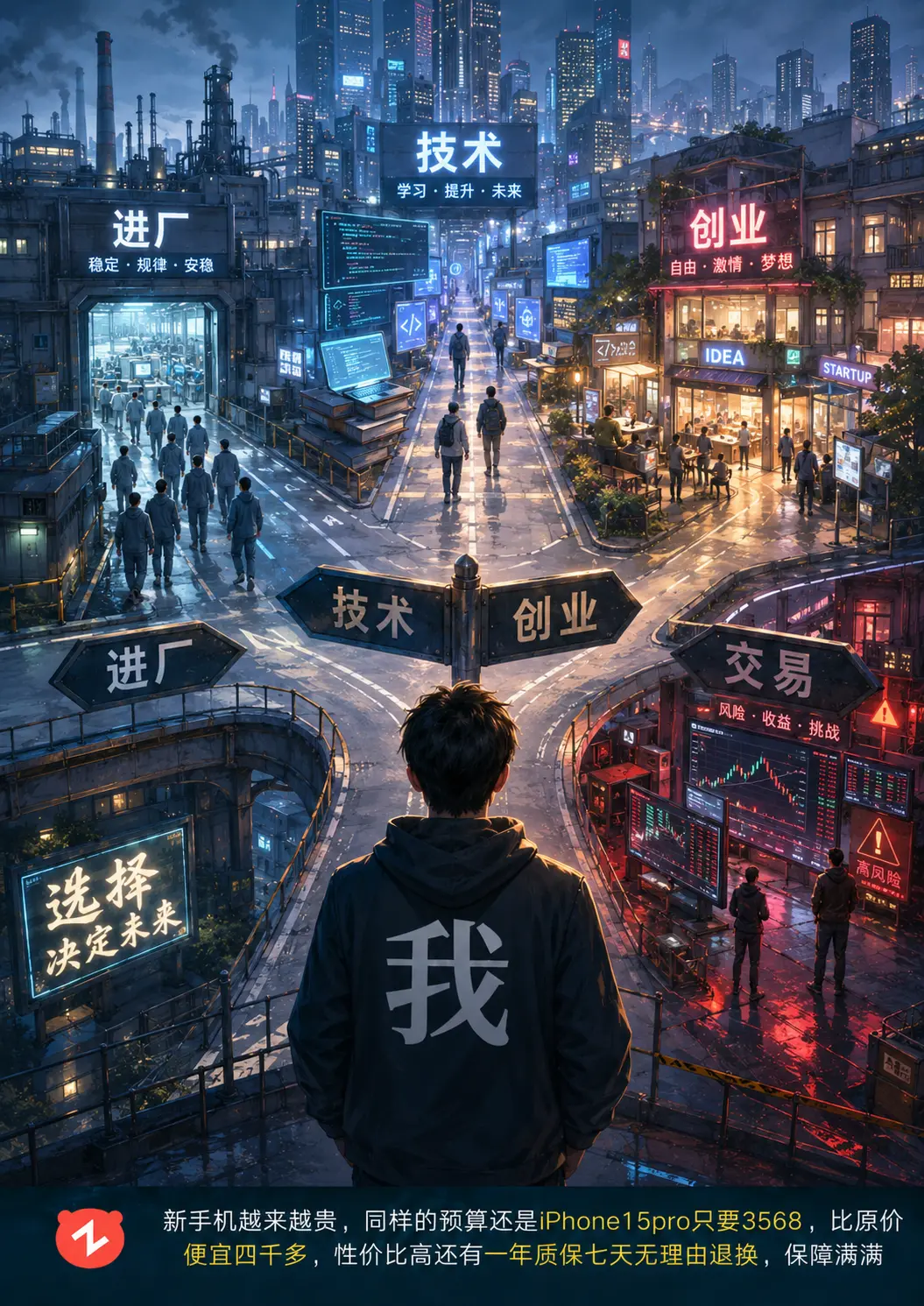 选择决定未来，进厂是一眼望到头，技术是难以攀登的阶梯，创业是前途未知...