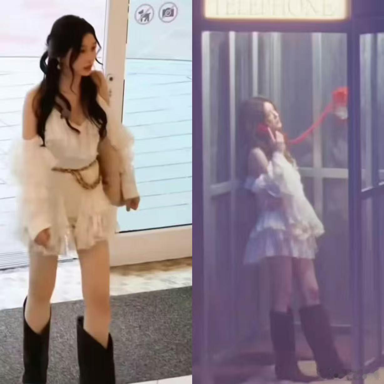 赵露思新歌造型疑似和虞书欣撞衫赵露思虞书欣同款白色连衣裙赵露思新歌造型疑似和虞书