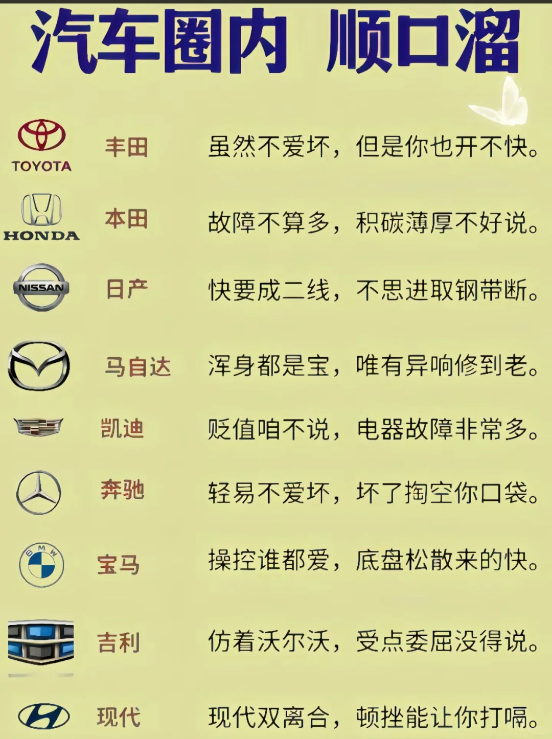汽车顺口