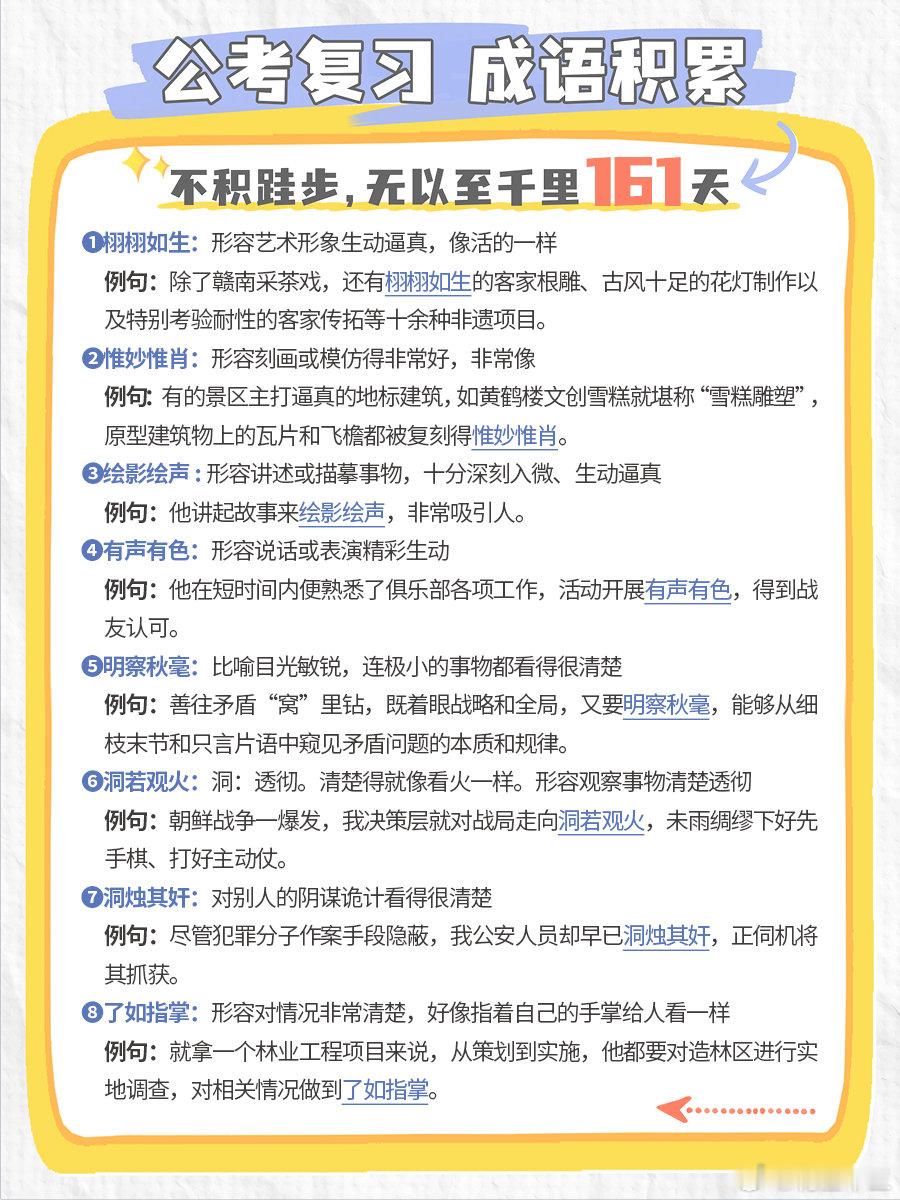 公考每日成语实词积累（第161天）栩栩如生 惟妙惟肖 绘影绘声 有声有色明察秋毫