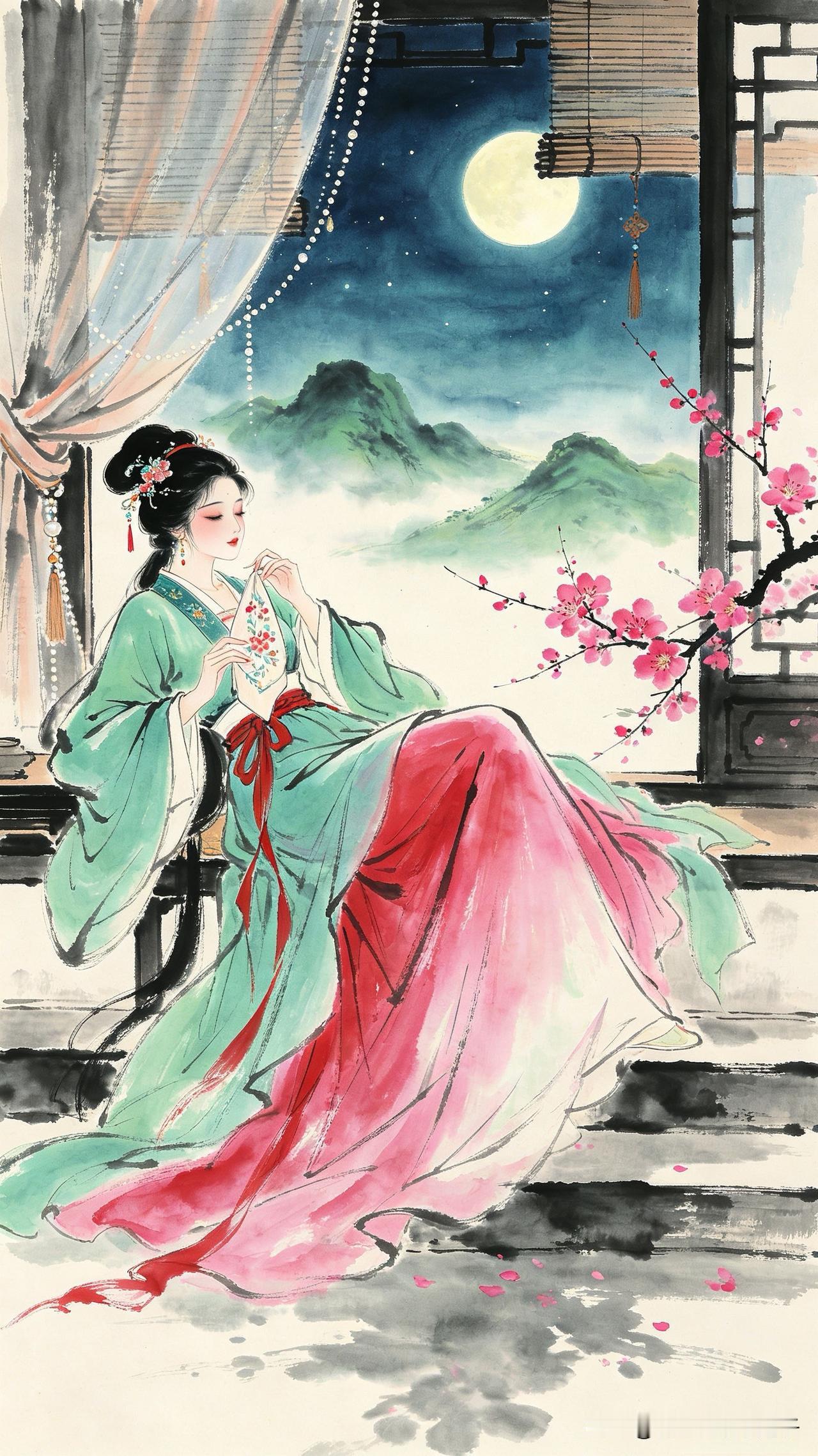 慵拈绣帕数流年，
半卷珠帘醉欲眠。
忽见阶前花影动，
       
…………请