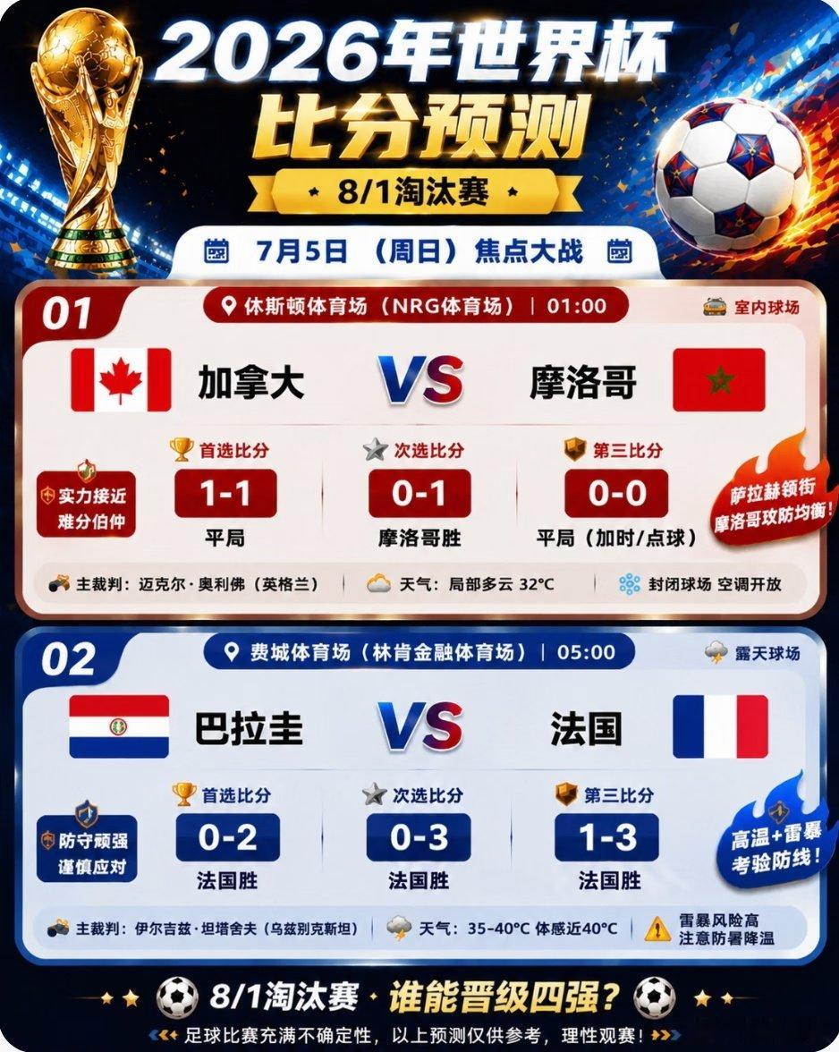 纯球迷战术预测 · 不涉赌博 · 理性参考 · 开心看球 📅 7月5日赛程确认