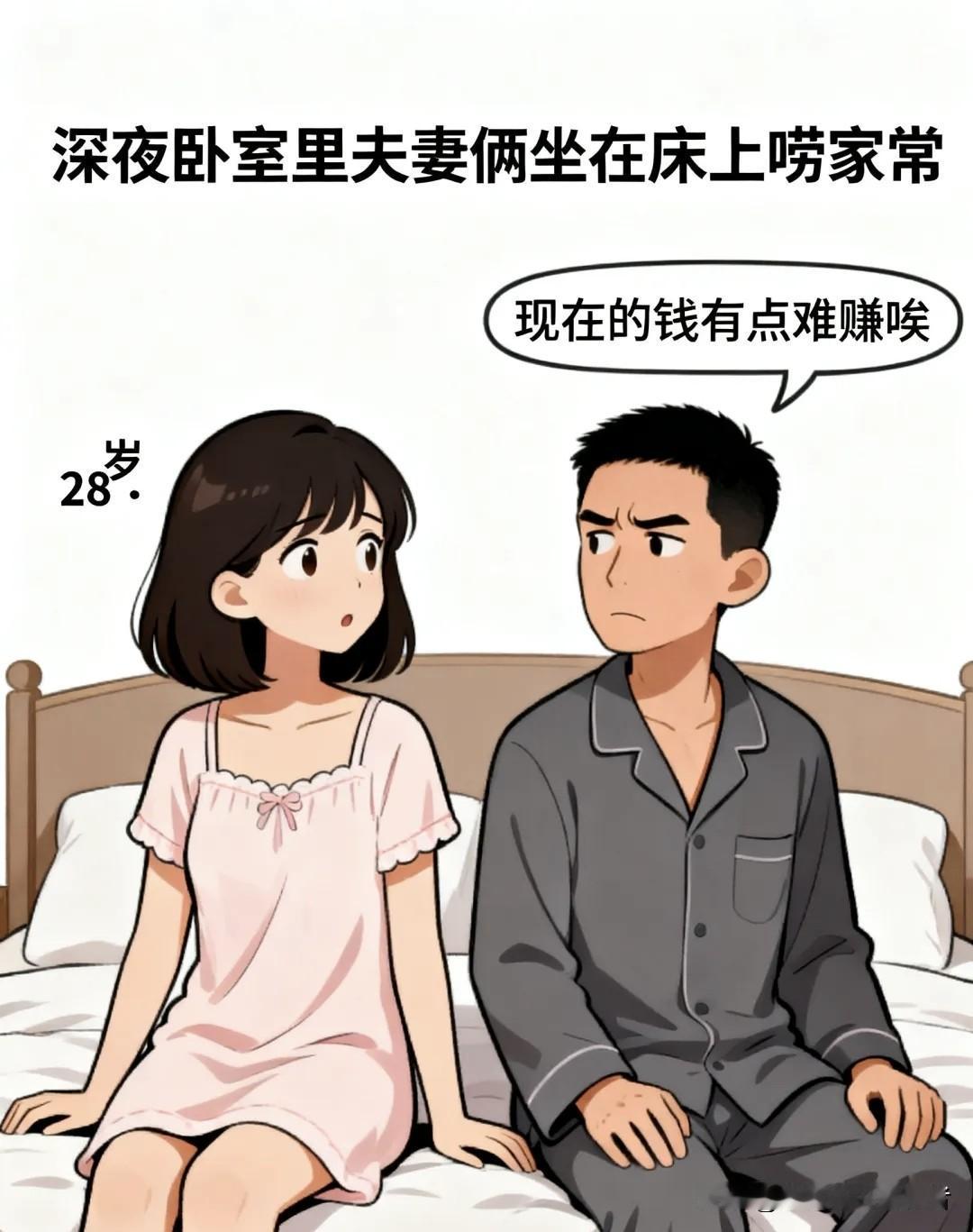 趣味漫画：老公抱怨：钱难赚。老婆说：我上班减压。老公忙说：不行，你别跑就行，钱无