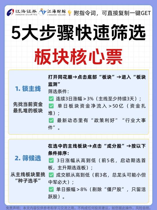 🔥5️⃣大步骤快速筛选板块核心票（机构票）