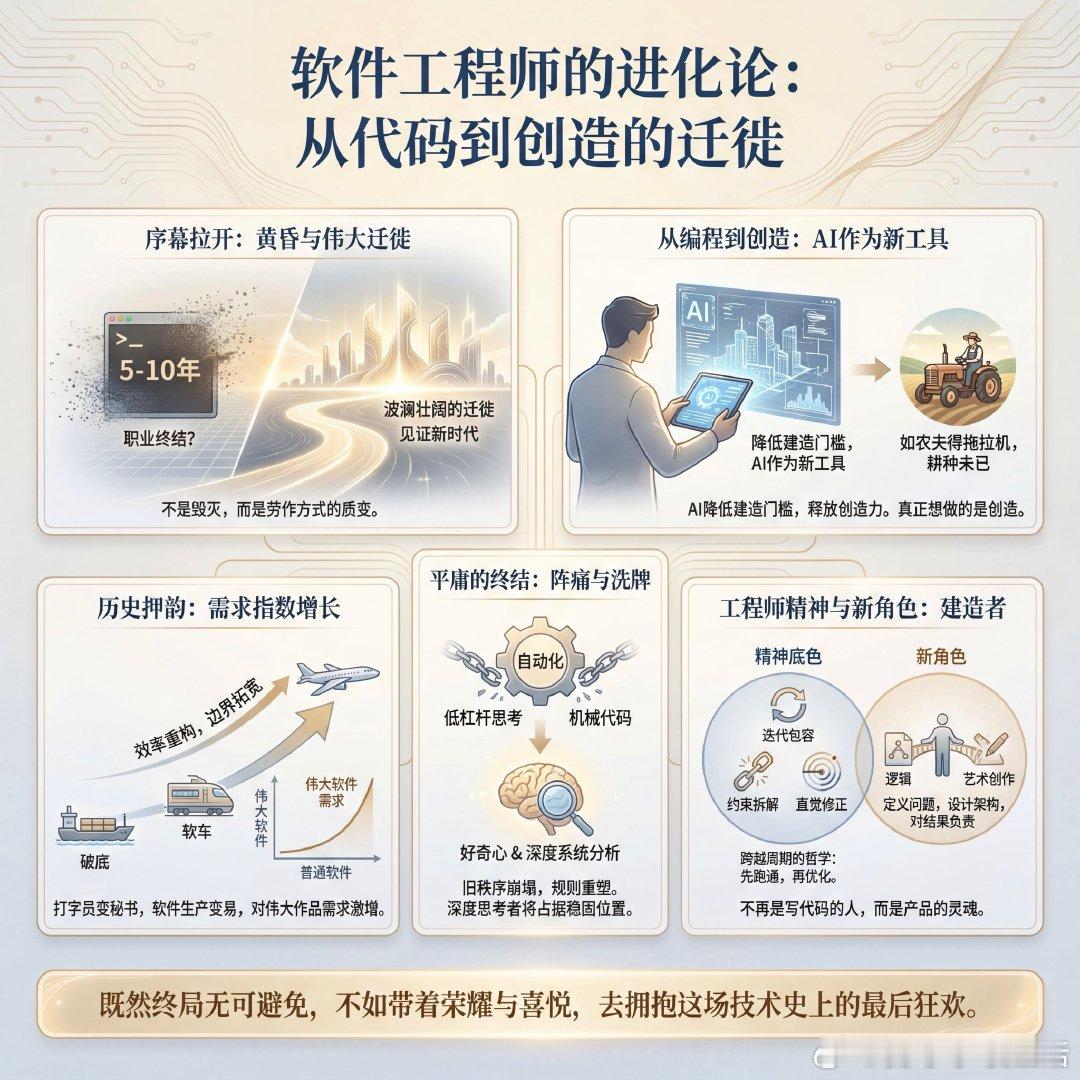 软件工程师作为一个职业，正在走向终结。这或许需要五年，也可能需要十年，但终局的序