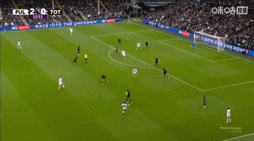 富勒姆2-0热刺 比赛第33分钟，无人盯防的伊沃比禁区外射门，皮球击中立柱折射入