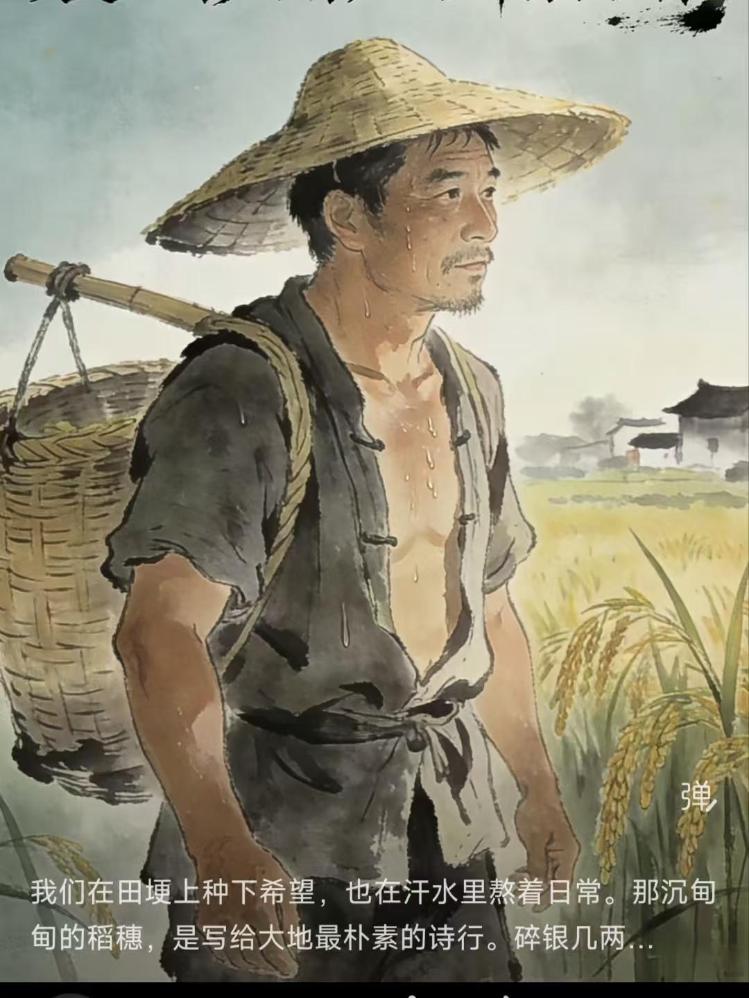 塞鸿秋·农父叹
背井离乡谋稻粱，
汗流浃背湿衣裳。
赤日炙烤身难放，
一心只系妻