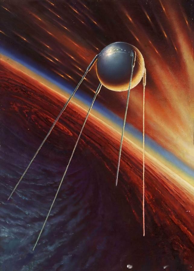 1981年苏联画家安德烈·康斯坦丁诺维奇·索科洛夫的油画《第一颗人造卫星的发射》
