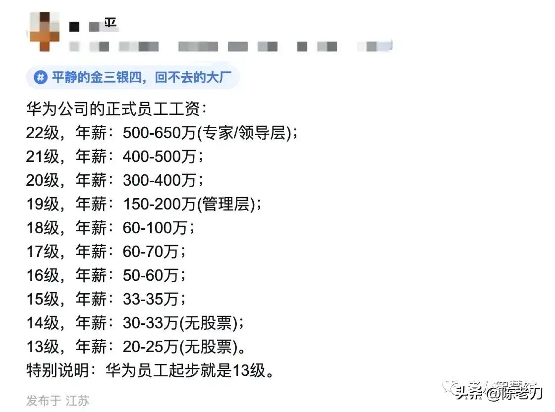 看一看，比一比，你的工资相当于华为的什么级别 ~ 

华为的工资体系是13到22