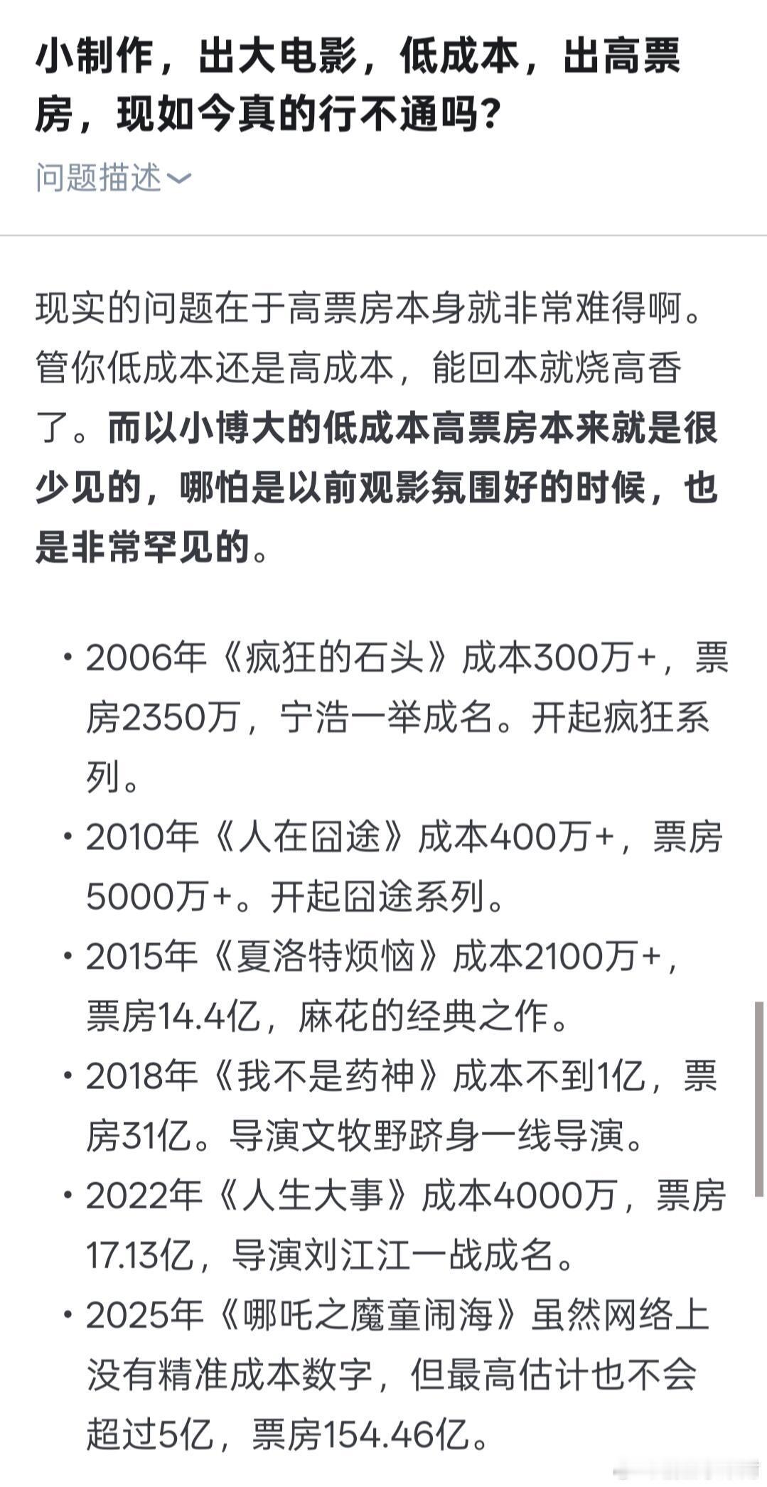 小成本高票房的电影 