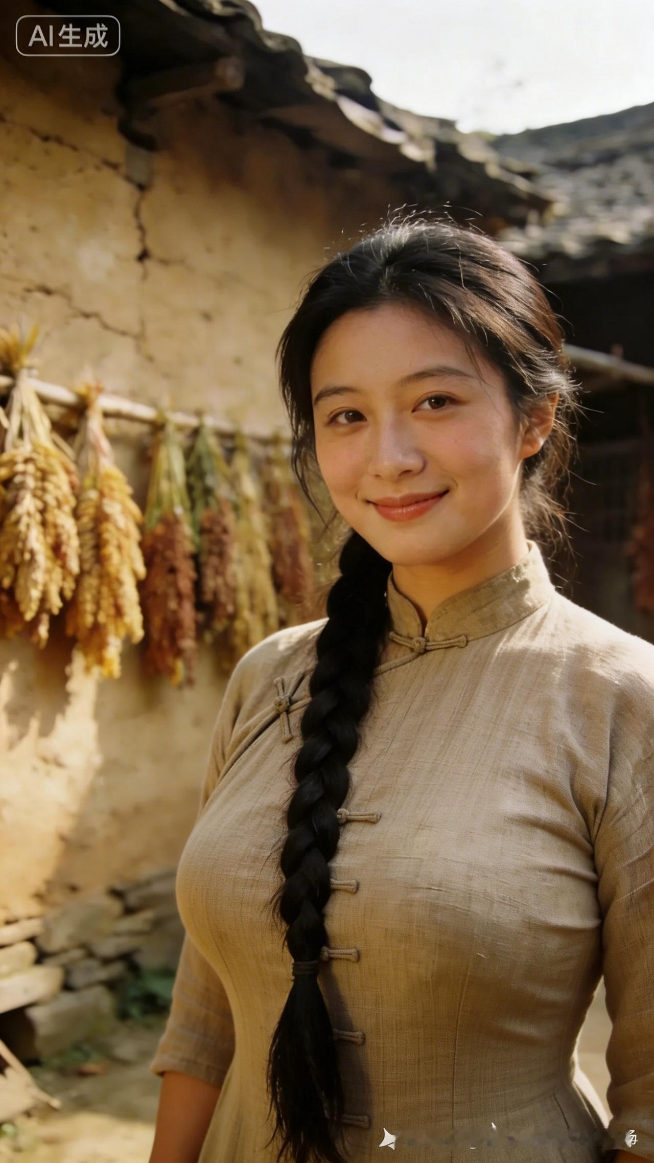 古风少女，乡村风情，笑靥如花