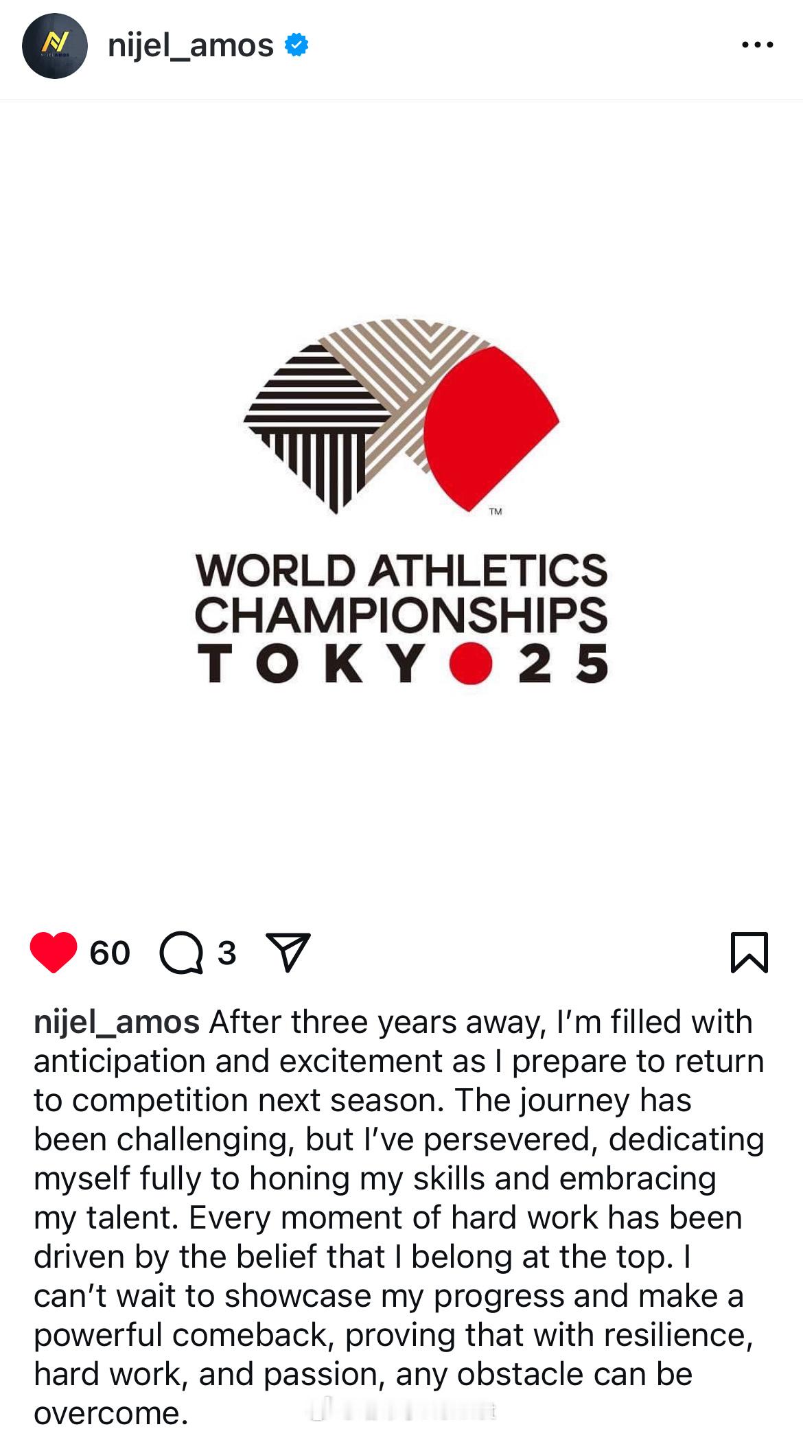 🇧🇼阿莫斯将在下赛季回归赛场。他在22年被处以3年禁赛：“3年过去，我带着期