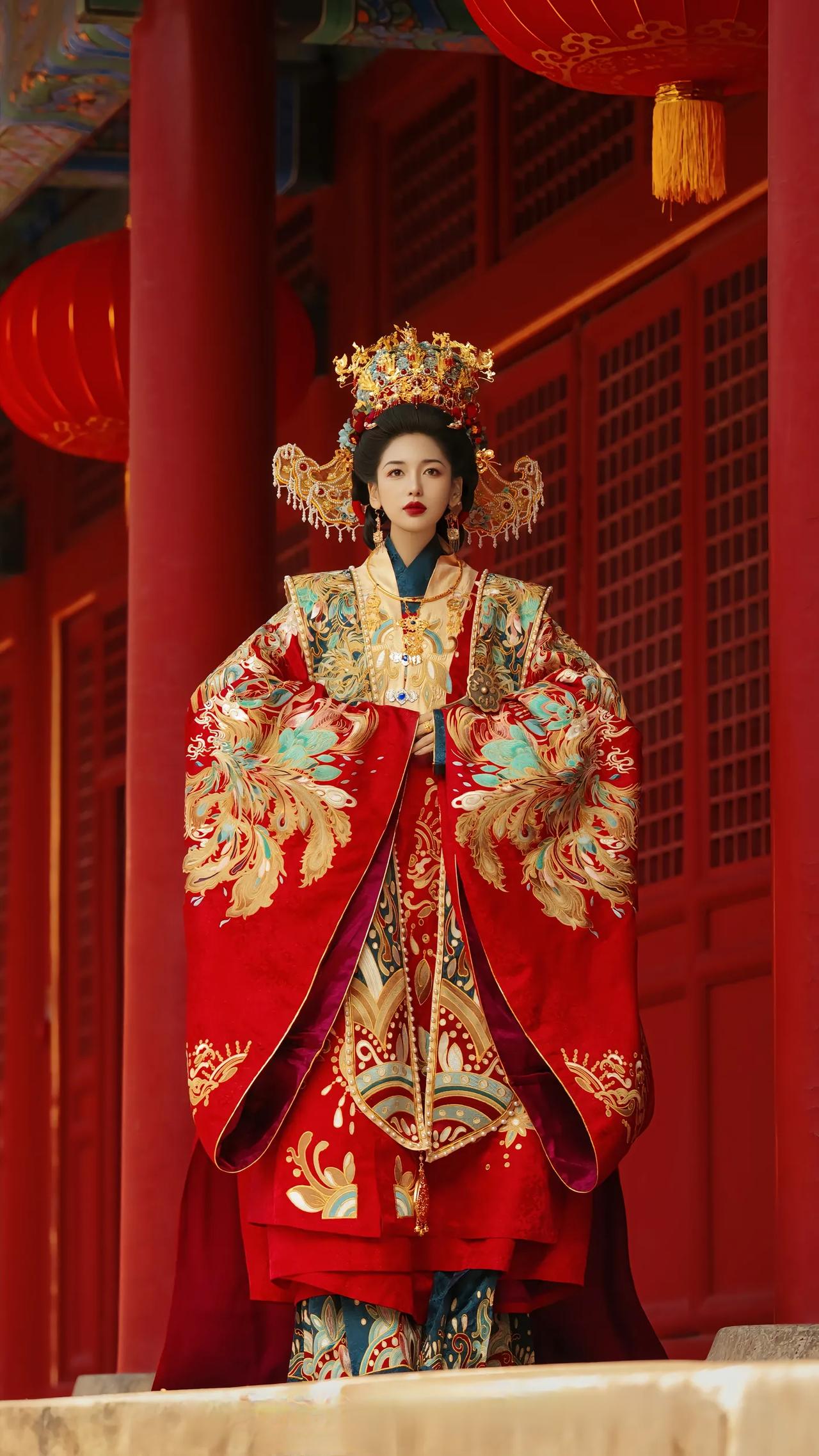 这几日，一位年轻女子身着明制汉服在故宫拍摄的照片火爆呈现。
这组图片：红墙金瓦间